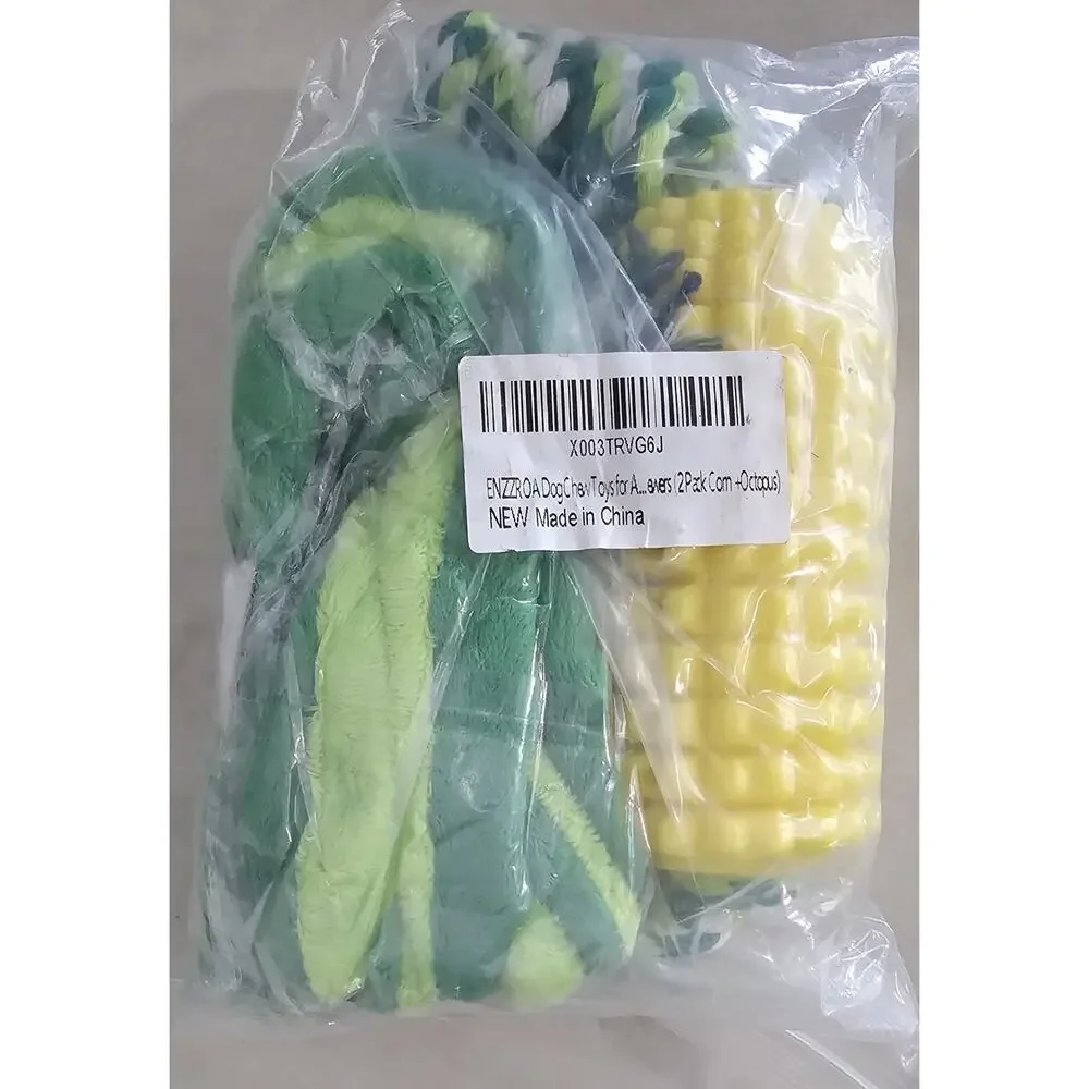 ENZZROA Dog Chew Toys 2 Pack Corn & Octopus Plush NEW